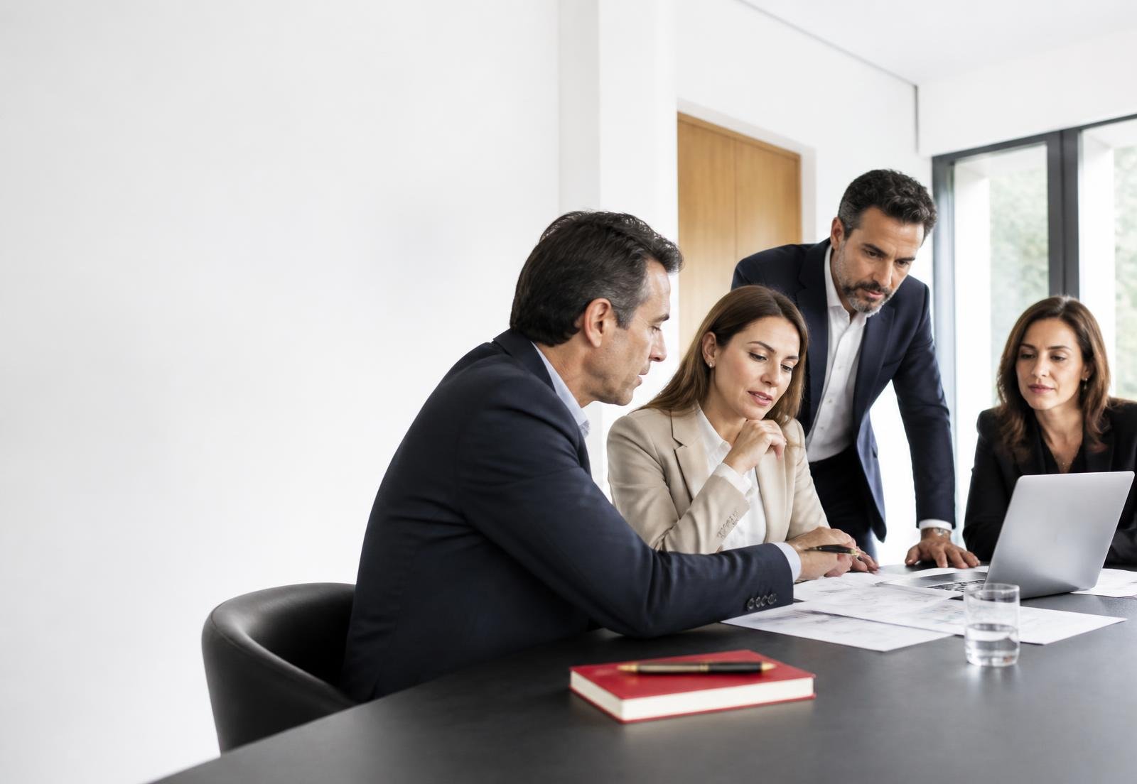 Equipo ejecutivo trabajando en una estrategia empresarial